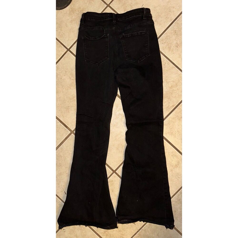 Women's Black Vervet Button Fly Flare Jeans Size 30
